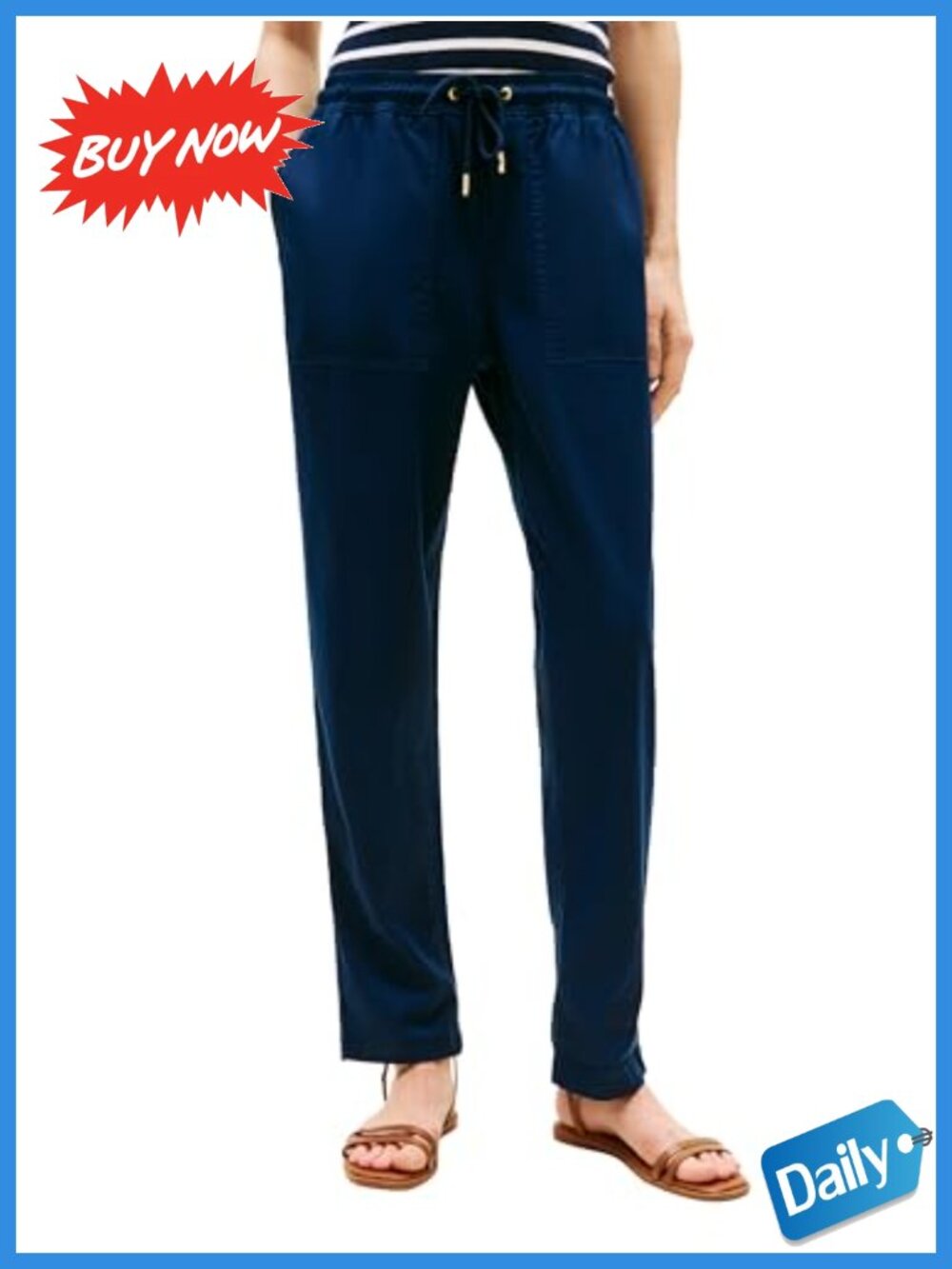 Tommy Hilfiger Cotton Cargo Pull On Pants Adjustable Waist Tie